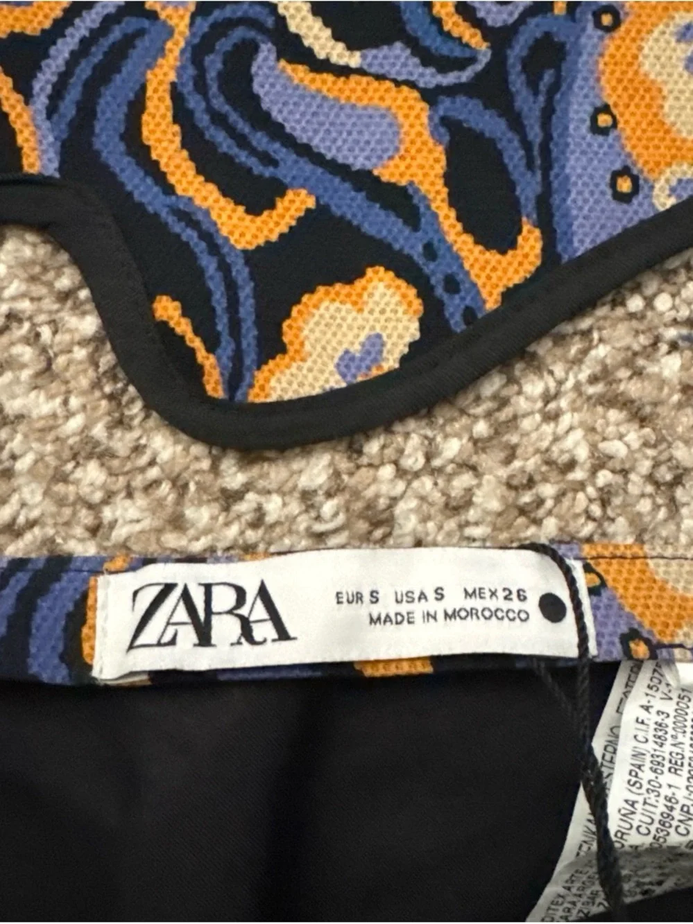 Zara Navy and Gold Paisley Mini Skirt
